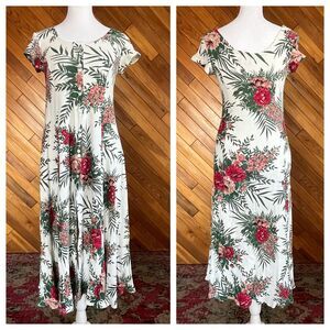 Vintage 80s/90s Ribbed White Floral Button Front Dress